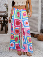 Devine Drawstring Printed Wide Leg Pants - Piña Colada