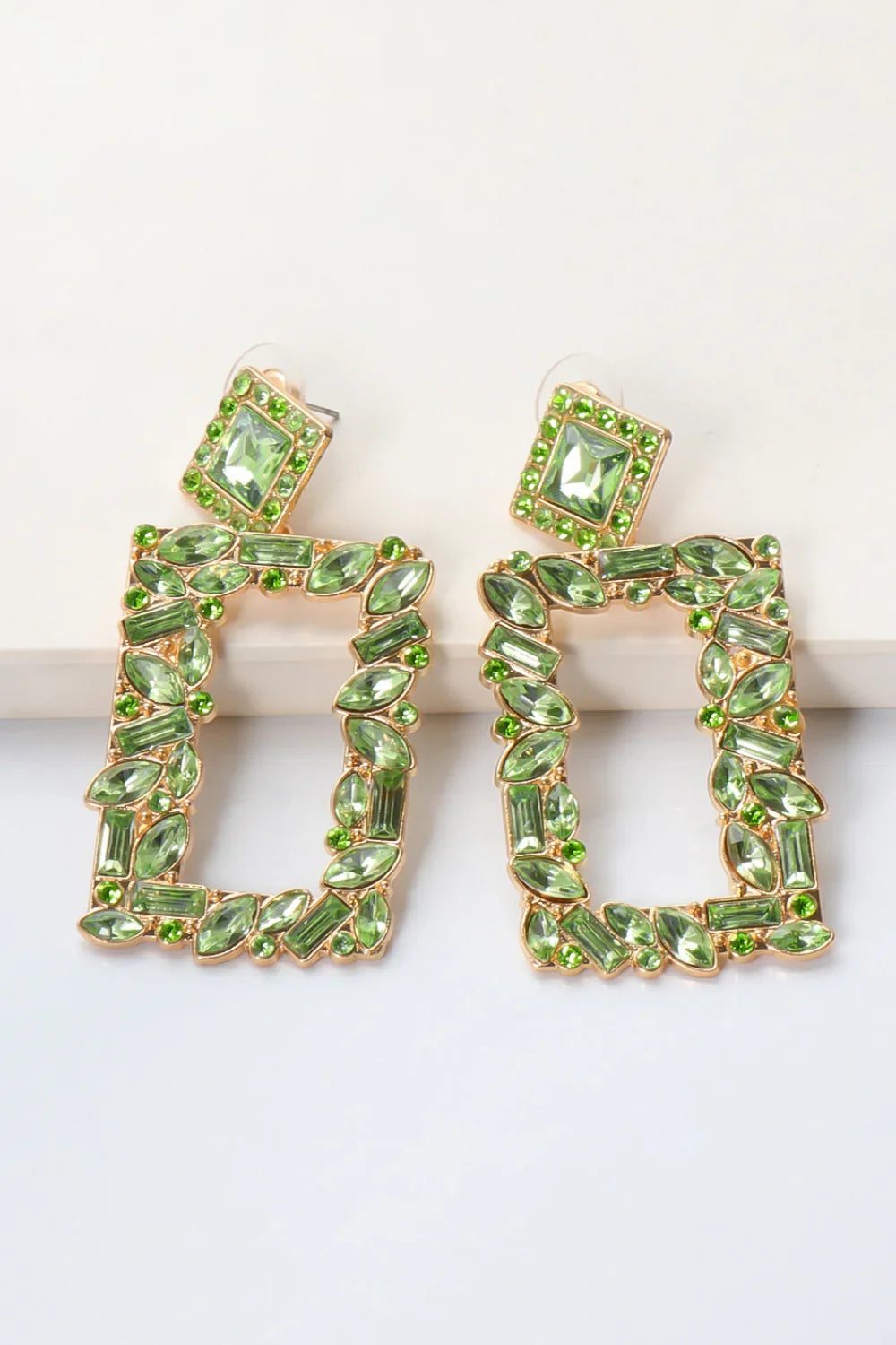 Square Shape Glass Stone Dangle Earrings - Piña Colada