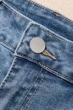 Pearl Beaded Raw Hem Wash Denim Shorts - Piña Colada
