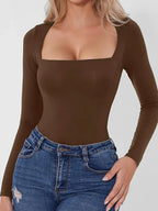 Square Neck Long Sleeve Bodysuit - Piña Colada