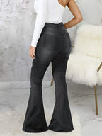 Full Size Distressed Raw Hem Flare Jeans - Piña Colada