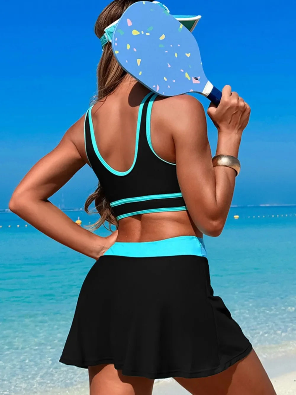 Scoop Neck Top and Skort Swim Set - Piña Colada