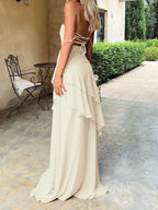 Sweetheart Neck Ruffled Maxi Cami Dress - Piña Colada
