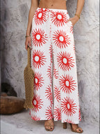 Devine Drawstring Printed Wide Leg Pants - Piña Colada