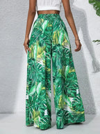 Printed High Waist Wide Leg Pants - Piña Colada
