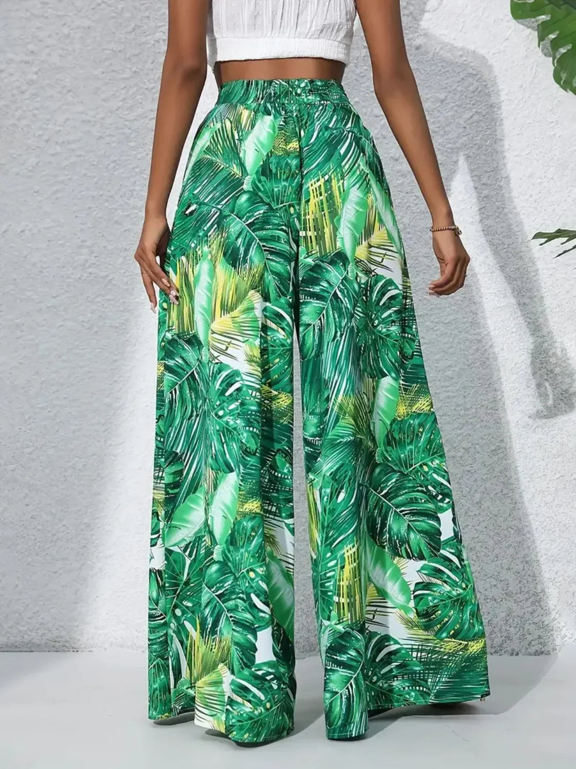 Printed High Waist Wide Leg Pants - Piña Colada
