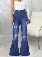 Full Size Distressed Raw Hem Flare Jeans - Piña Colada