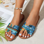 Bohemian Print Flat Sandals - Piña Colada