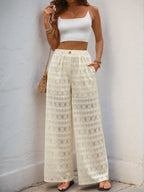 Decorative Button Wide Leg Pants - Piña Colada