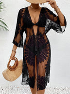 Lace Open Front Longline Cover-Up - Piña Colada