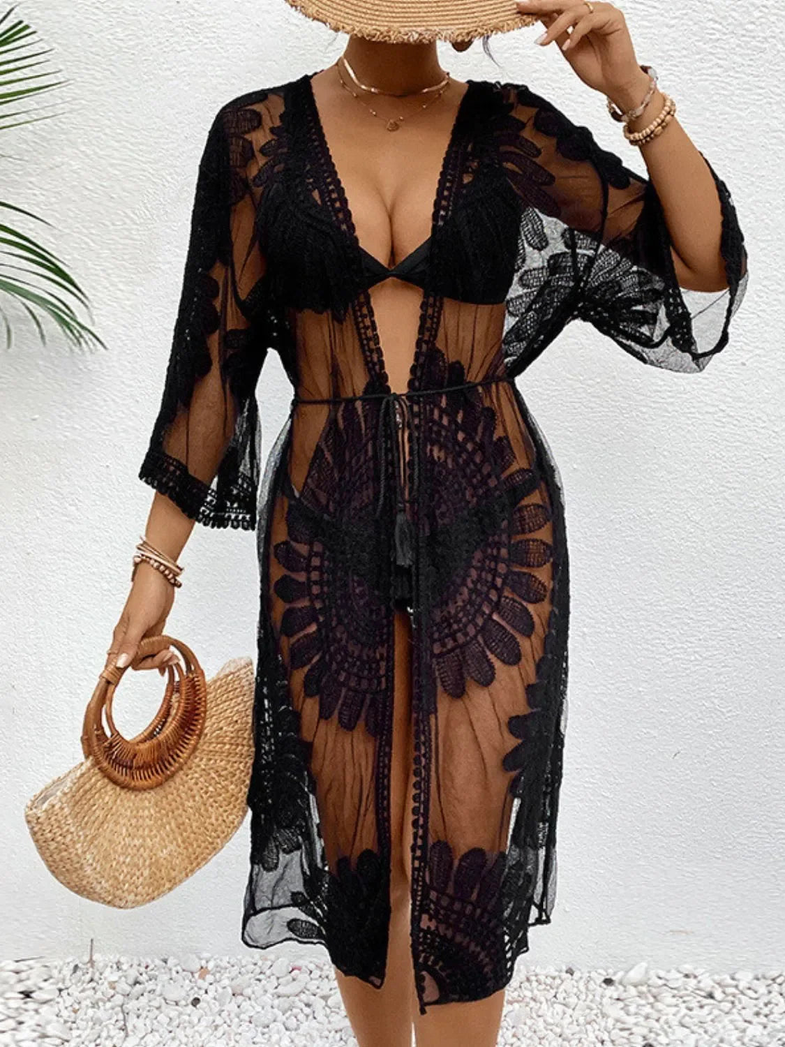 Lace Open Front Longline Cover-Up - Piña Colada