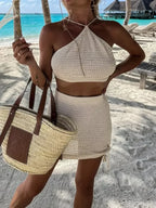 Tied Top and Drawstring Mini Skirt Set - Piña Colada
