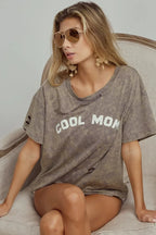 BiBi Washed Laser Cut Detail Cool Mom Print Top - Piña Colada