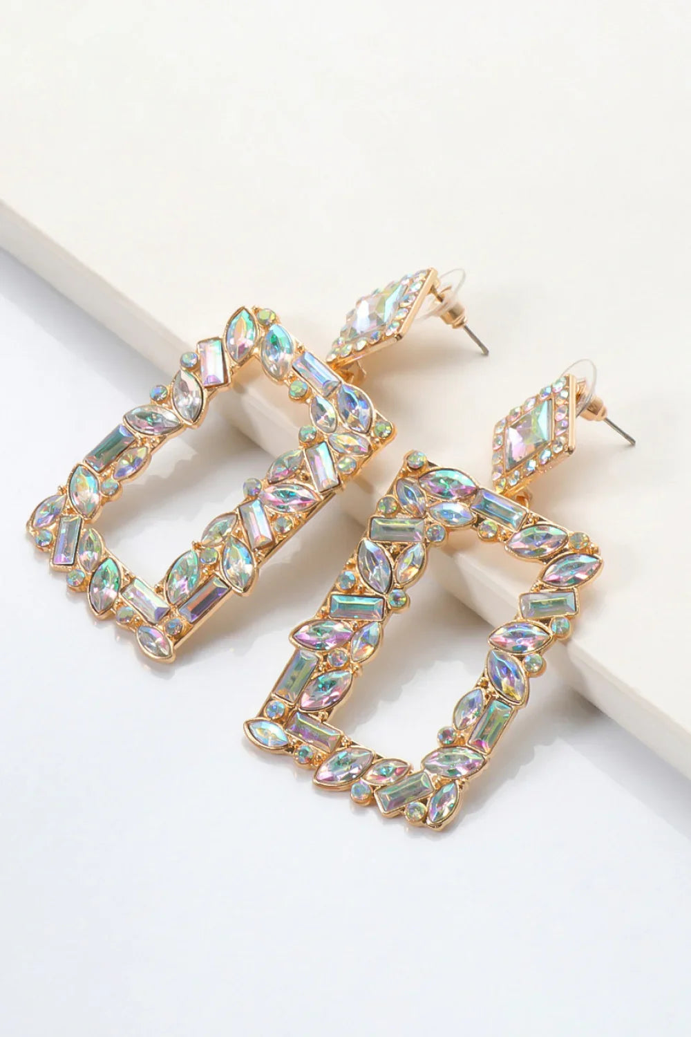 Square Shape Glass Stone Dangle Earrings - Piña Colada
