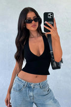 Lovelet Halter Neck Cropped Slim Cami - Piña Colada