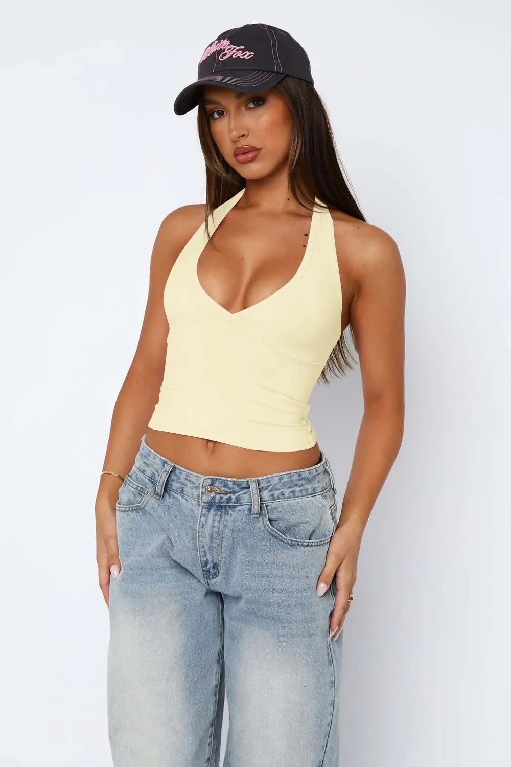 Lovelet Halter Neck Cropped Slim Cami - Piña Colada