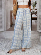 Devine Drawstring Printed Wide Leg Pants - Piña Colada