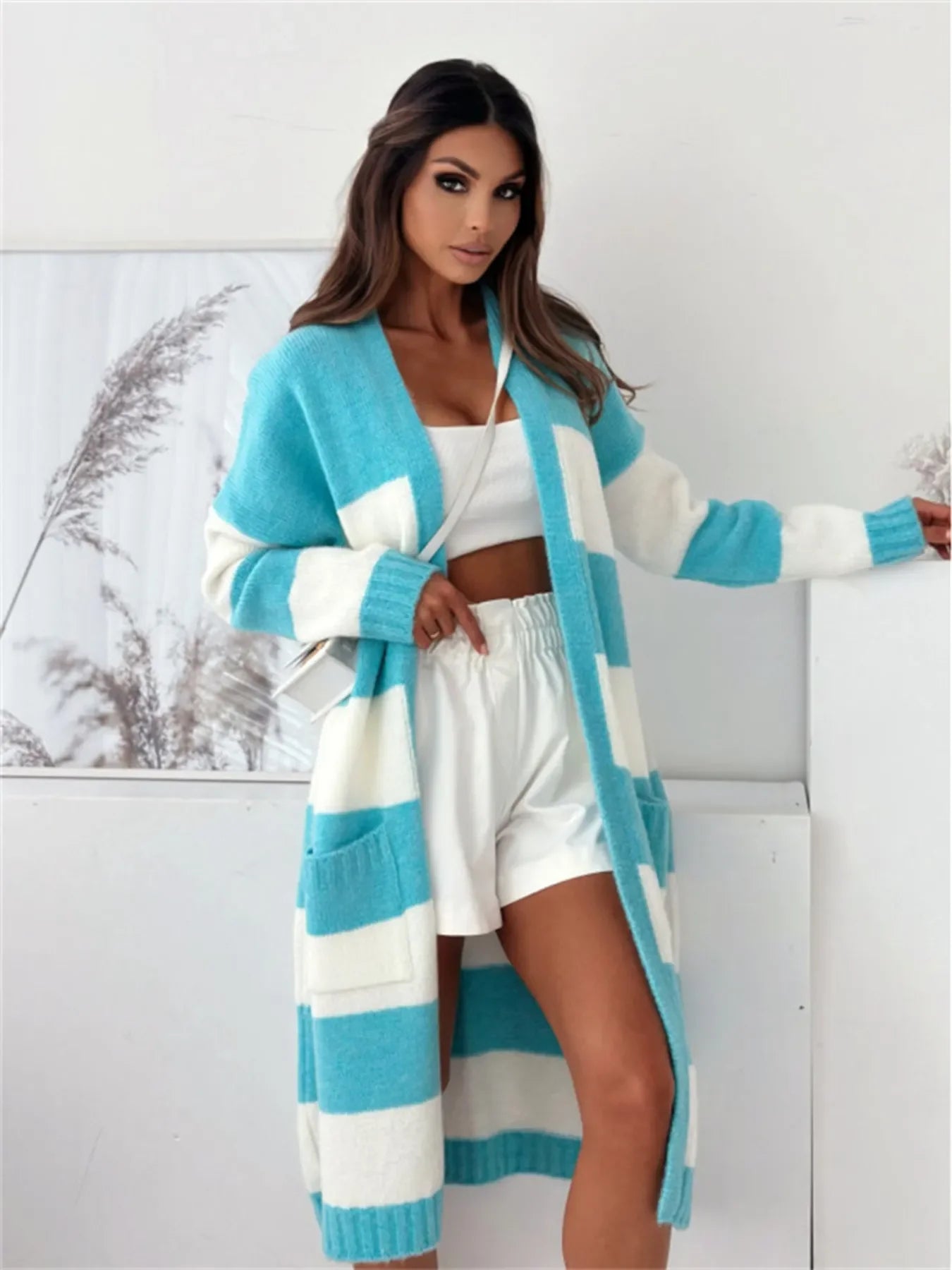Color Block Open Front Cardigan - Piña Colada