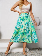 Slit Printed Midi Skirt - Piña Colada