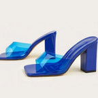 Square Toe Block Heels Sandals - Piña Colada