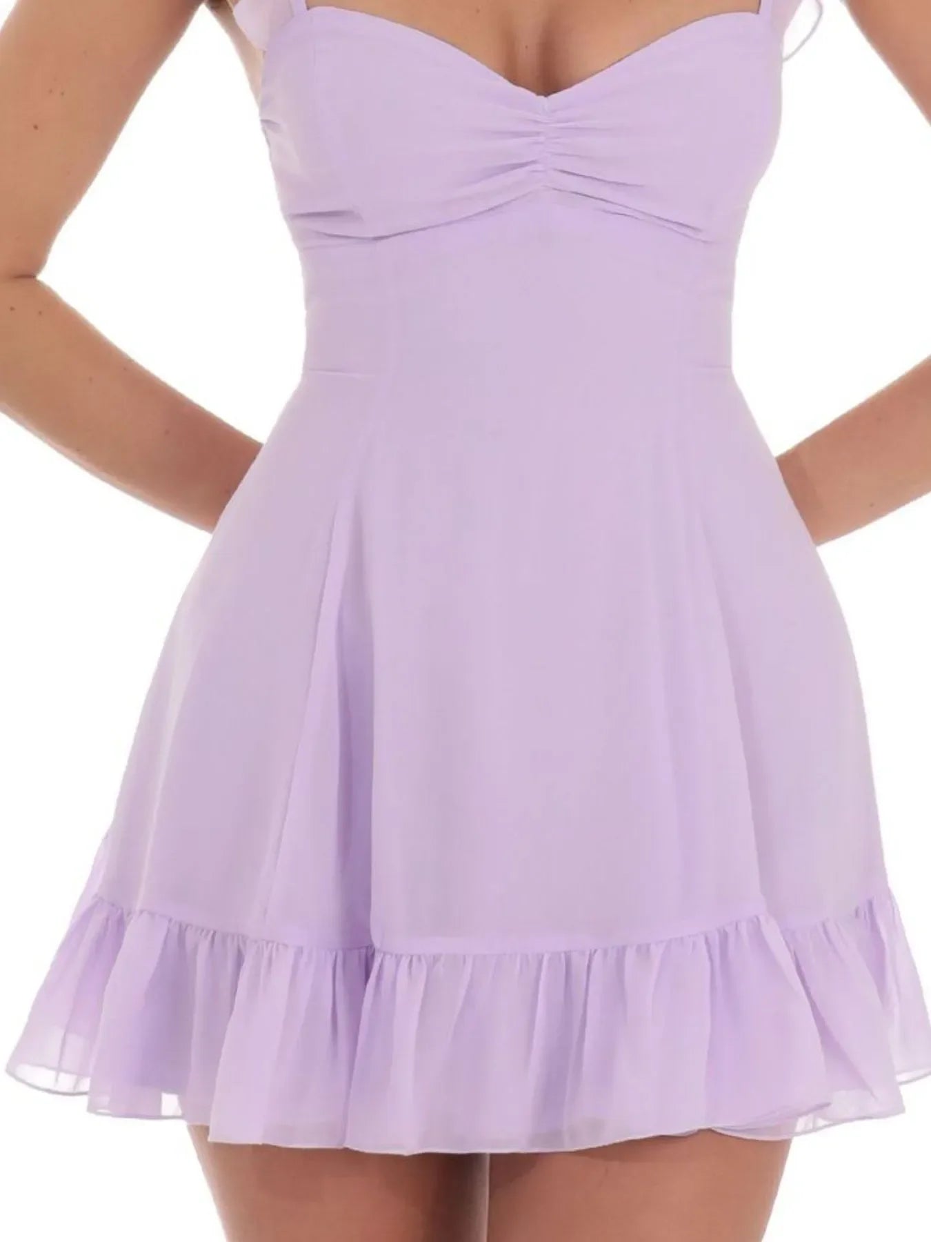 Ruffled Hem Sweetheart Neck Dress - Piña Colada