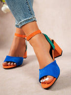 Colorblock Chunky Heel Ankle Strap Sandals - Piña Colada