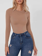 Round Neck Long Sleeve Bodysuit - Piña Colada
