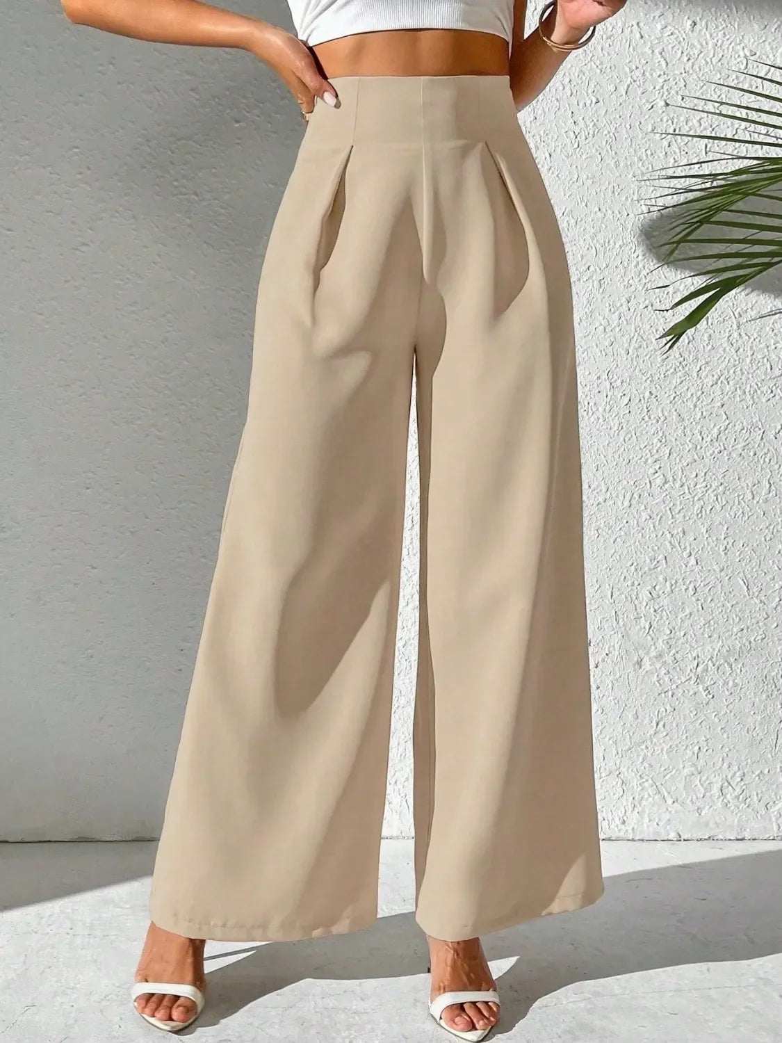 Wide Leg High Waist Pants - Piña Colada