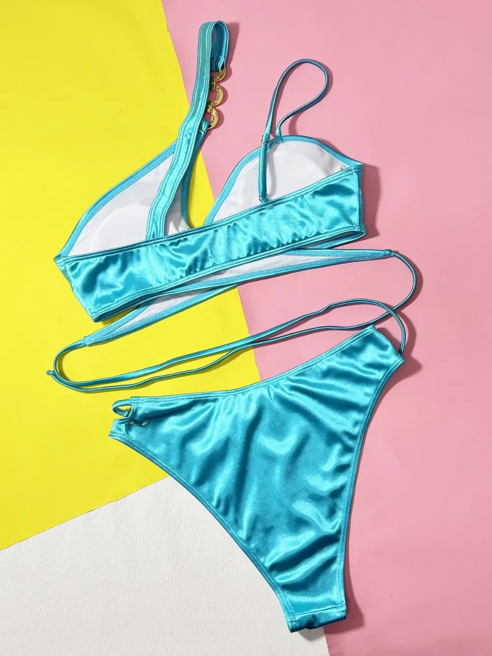 Chain Detail Crisscross Bikini Set - Piña Colada