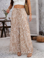 Devine Drawstring Printed Wide Leg Pants - Piña Colada