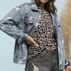 Star Distressed Denim Shacket - Piña Colada