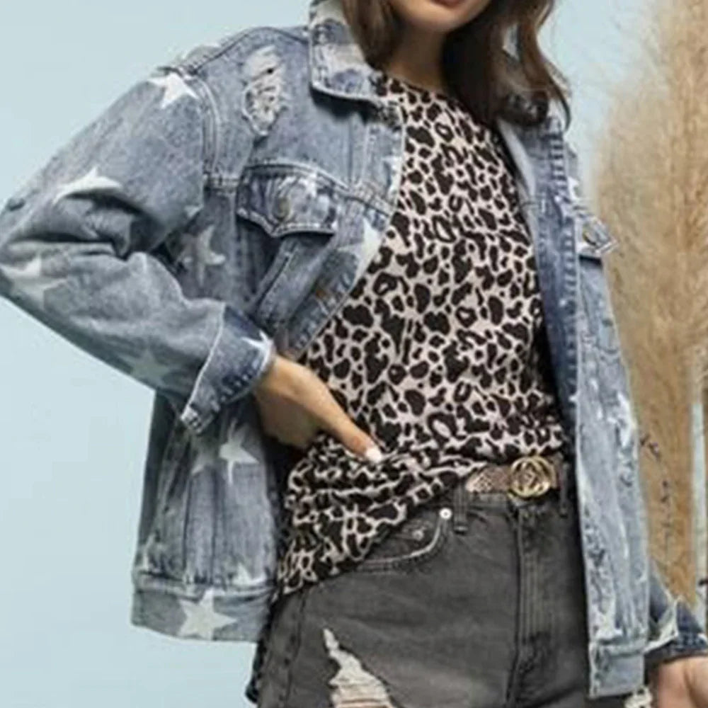 Star Distressed Denim Shacket - Piña Colada