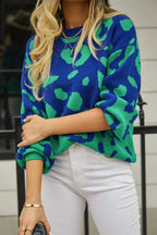 Angel Wings Woven Right Leopard Round Neck Dropped Shoulder Sweater - Piña Colada