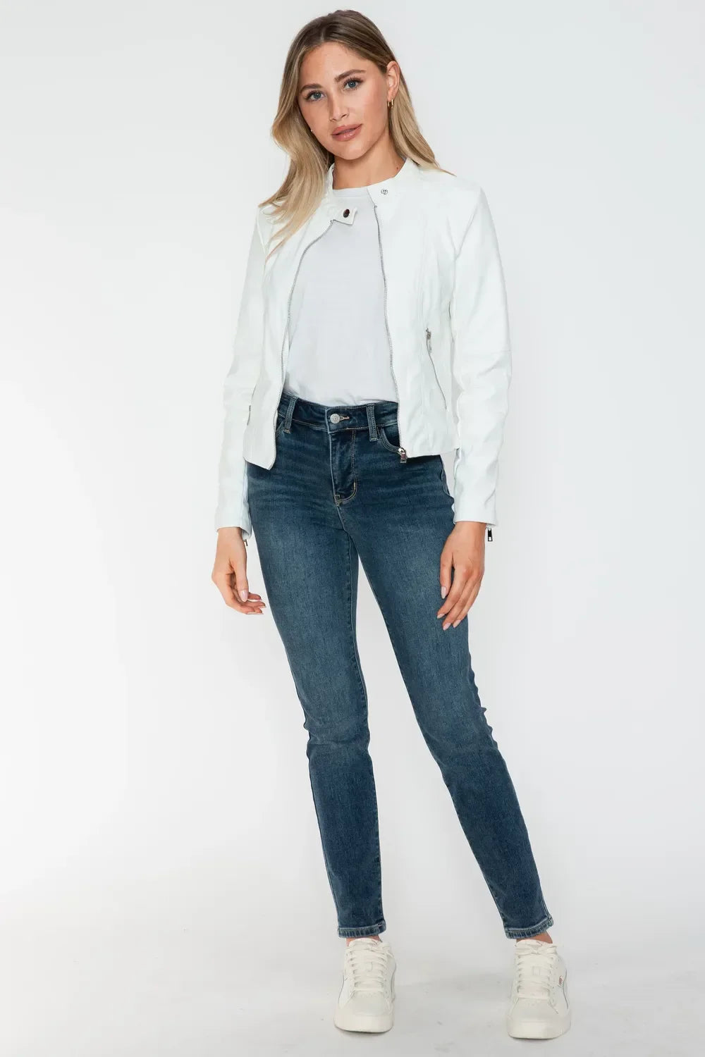 Snobbish PU Leather Zip Up Jacket with Pockets - Piña Colada