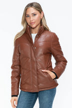 Snobbish Pocketed Zip Up Turtleneck Puffer Jacket - Piña Colada