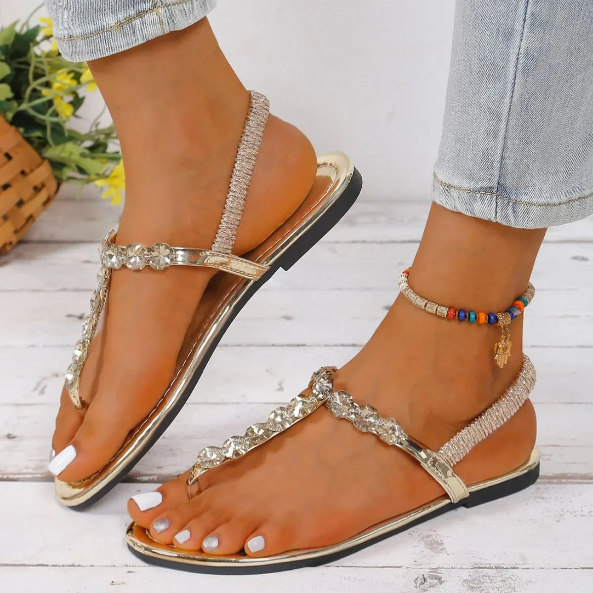 Toe Post Flats Sandals - Piña Colada