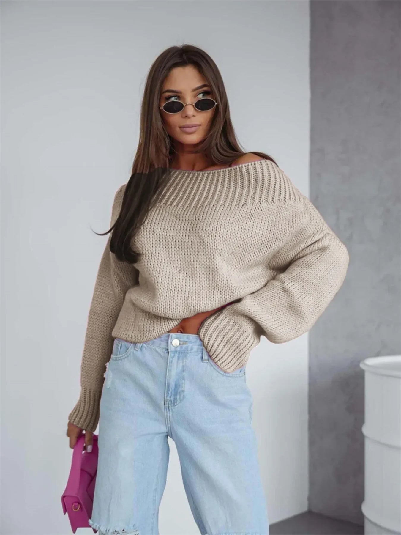 Boat Neck Drop Shoulder Sweater - Piña Colada
