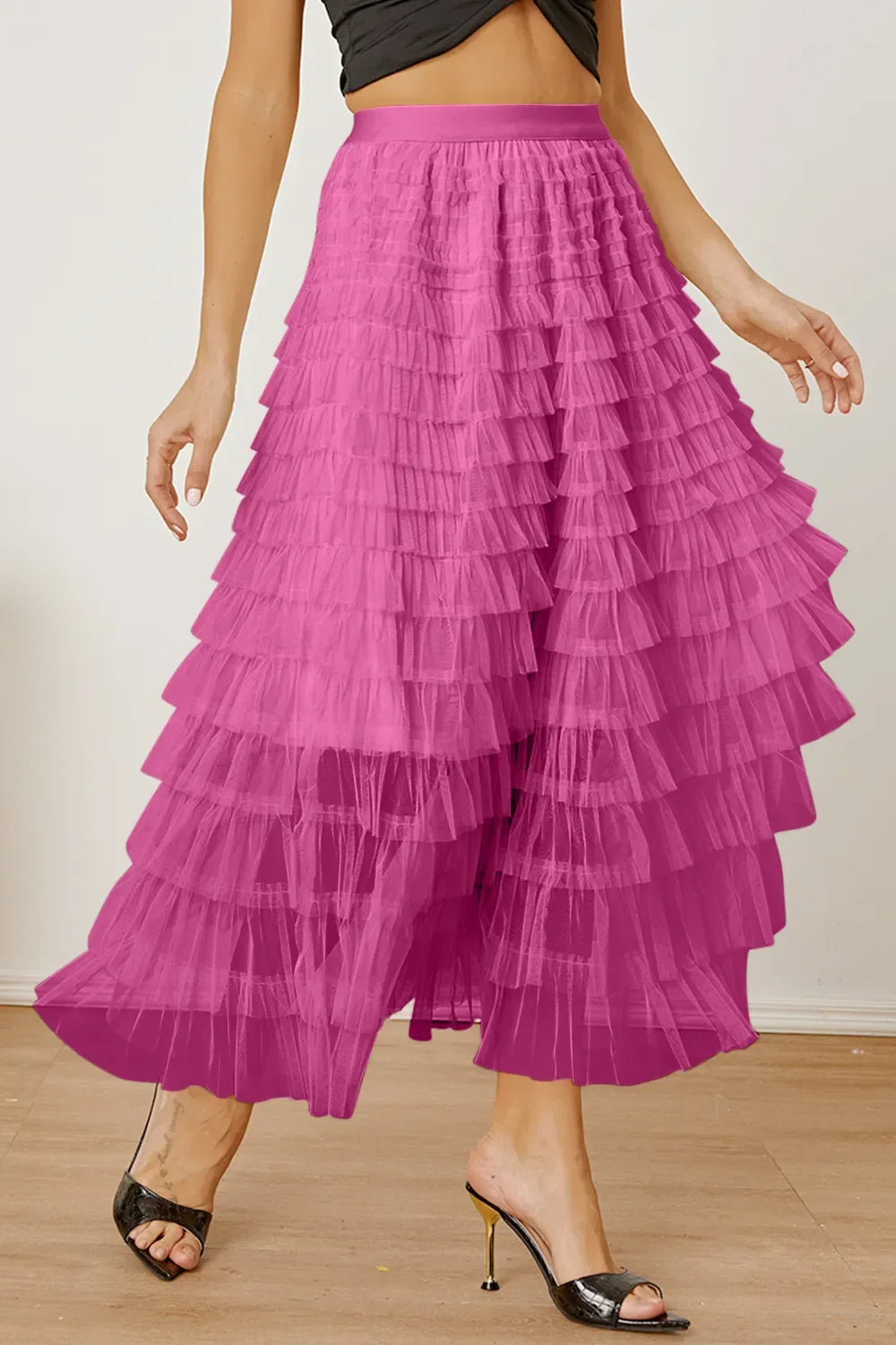 Ruched High Waist Tiered Skirt - Piña Colada