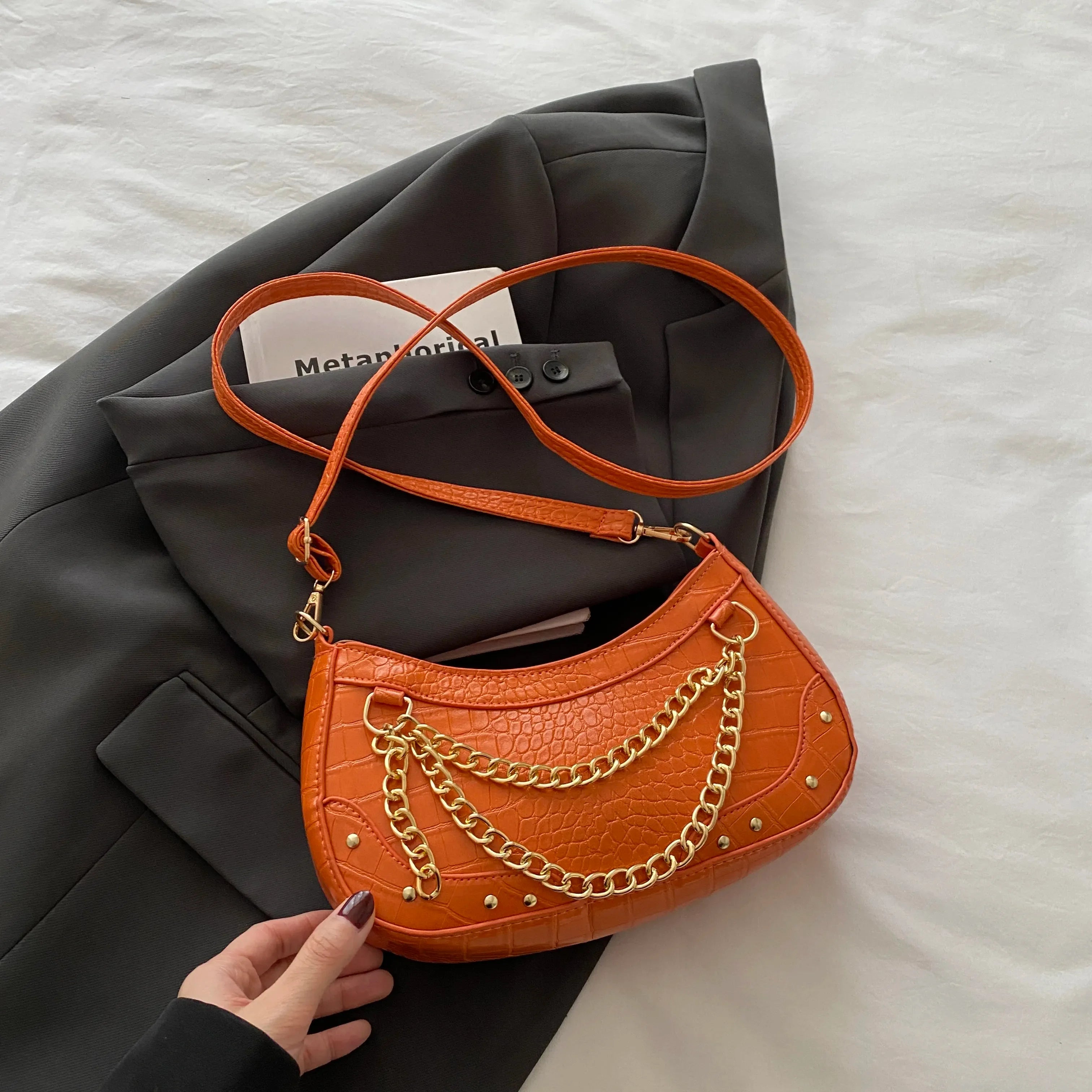 Chain-Embellished Shoulder Bag - Piña Colada