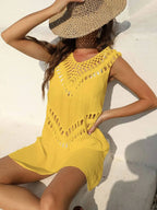 Crochet Detail Beach Cover Up Dress - Piña Colada