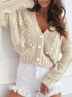 Chunky Cropped Button-Up Sweater Cardigan - Piña Colada