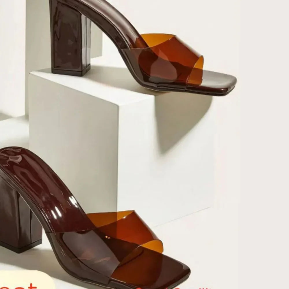 Square Toe Block Heels Sandals - Piña Colada