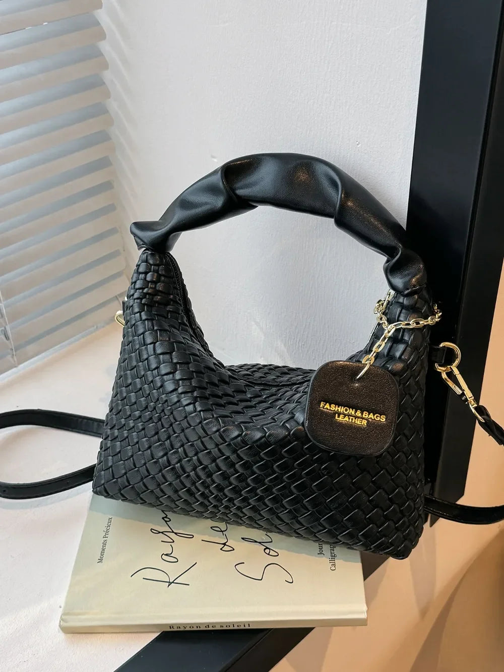 PU Leather Woven Crossbody Bag - Piña Colada