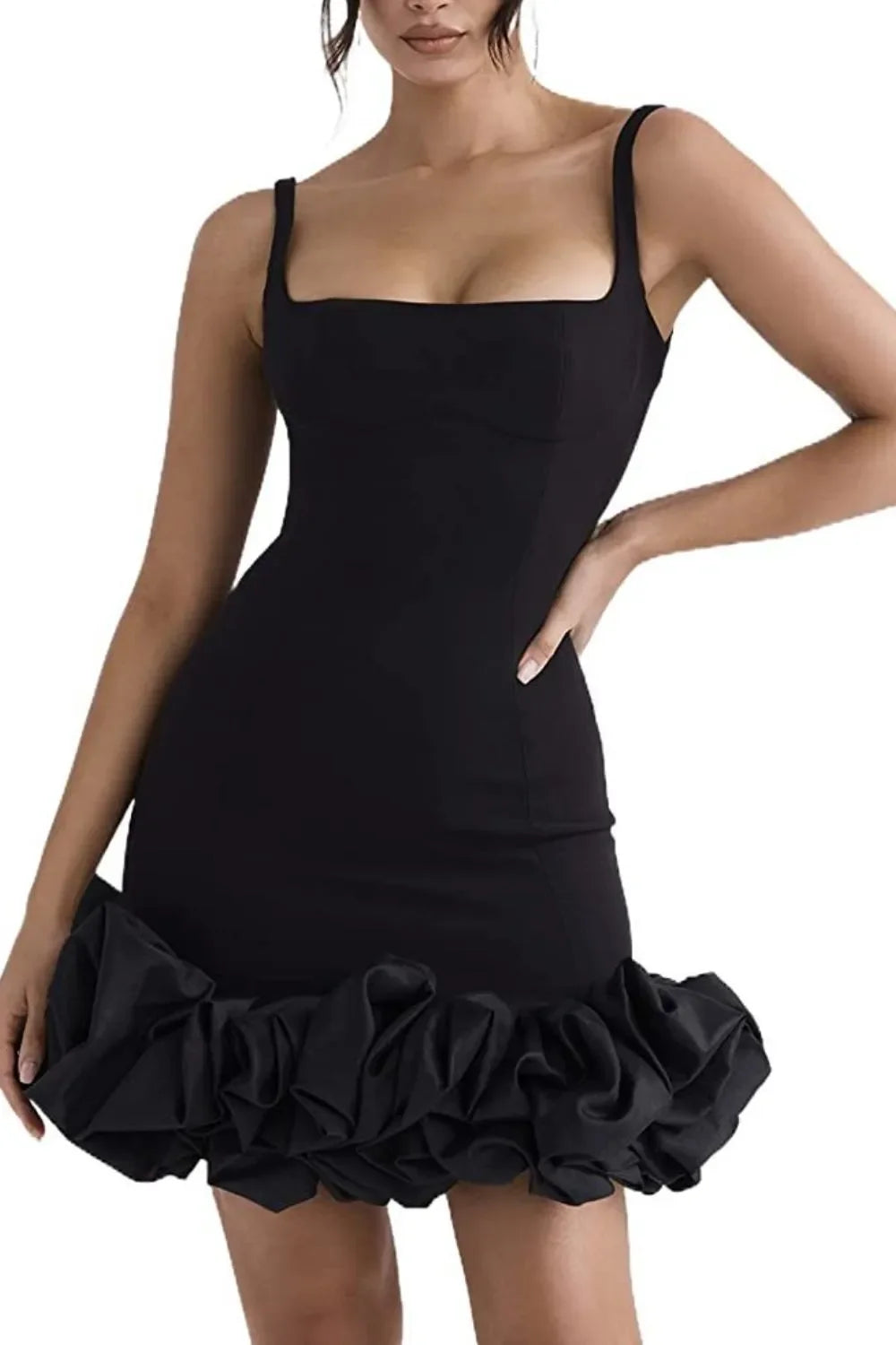 Ruched Square Neck Sleeve Mini Dress - Piña Colada