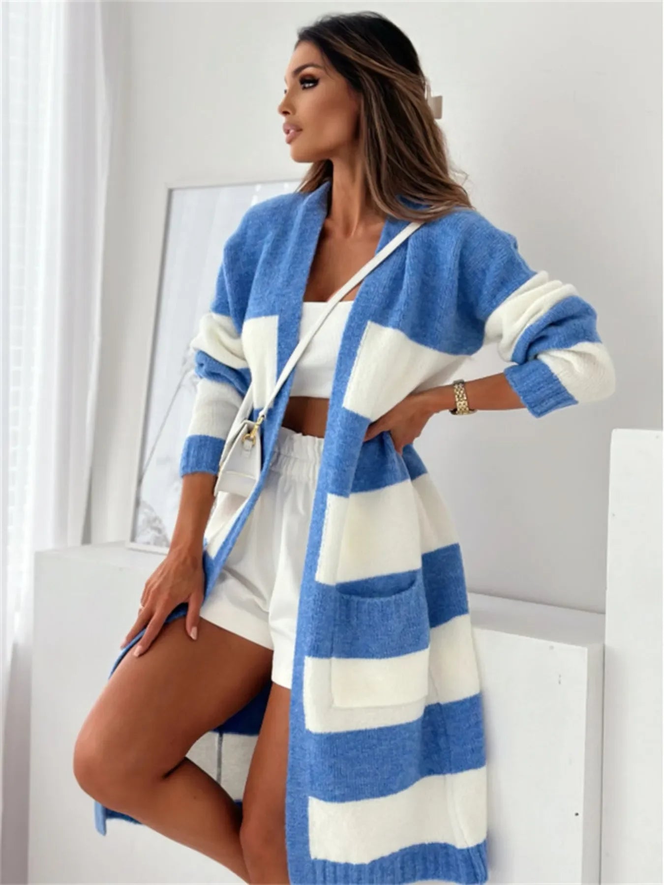 Color Block Open Front Cardigan - Piña Colada