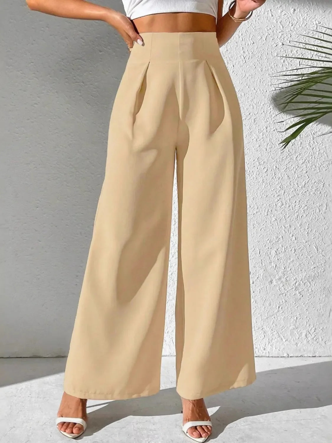 Wide Leg High Waist Pants - Piña Colada