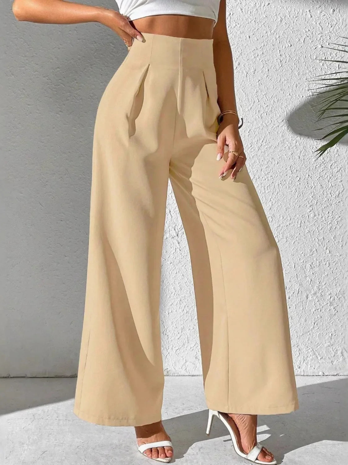 Wide Leg High Waist Pants - Piña Colada