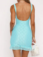 Ruffle Trim Lace Mini Dress - Piña Colada