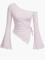 One Shoulder Bell Sleeve T-Shirt - Piña Colada