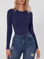 Round Neck Long Sleeve Bodysuit - Piña Colada